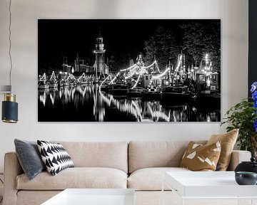 Stimmungsvolles Lemmer - historische Schiffe in schwarz-weiß