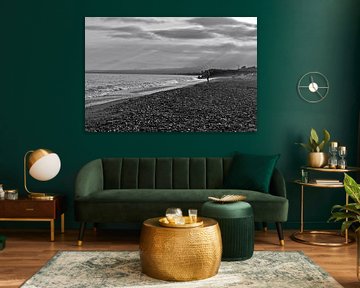 Radiant, dramatic evening light on the coast of Sicily - monochrome