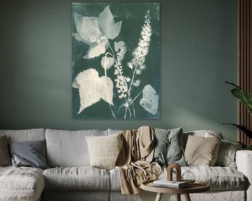 Grüne botanische Cyanotypie - heitere Kunst der Blätter und des Lichts