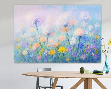 Wiesencharme mit Löwenzahn und Wildblumen