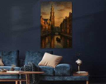 Amsterdam bij Schemering - De Brug der Weerspiegeling