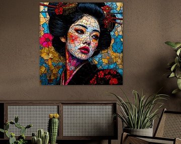 Ceramic flower: Mosaic geisha in reverie