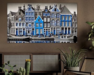Delft aan de Gracht - Blaues Stadtbild von Delft von Kleurenrijk