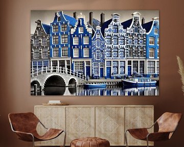 Blau am Kanal - Delft Blue Cityscape von Kleurenrijk