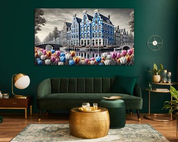 Tulpen am Wasser - Delfter Blau Kanalansicht