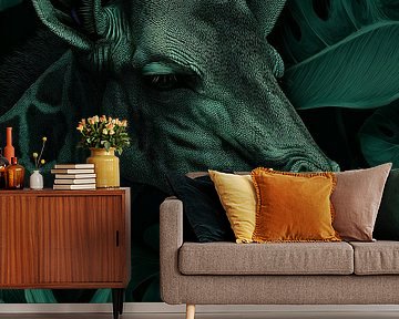 Giraffe in Bladschaduw Sereniteit in Tropisch Groen