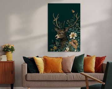 Cerf dans un champ de fleurs Motif Elégance dans la nature sur Eva Lee