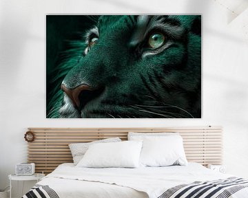 Tiger in Focus Intense Gaze in Emerald Shadow by Eva Lee