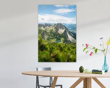 Uitzicht op de lager gelegen Gaisalpsee, de Rubihorn en de Oberallgäu in de Allgäuer Alpen van Leo Schindzielorz