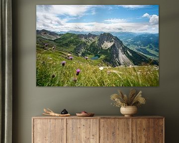 Uitzicht op de lager gelegen Gaisalpsee, de Rubihorn en de Oberallgäu in de Allgäuer Alpen van Leo Schindzielorz