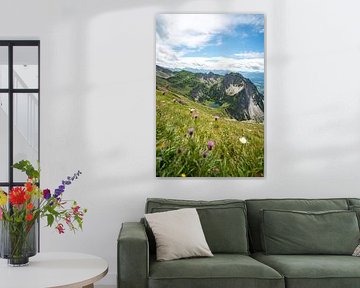 Uitzicht op de lager gelegen Gaisalpsee, de Rubihorn en de Oberallgäu in de Allgäuer Alpen van Leo Schindzielorz