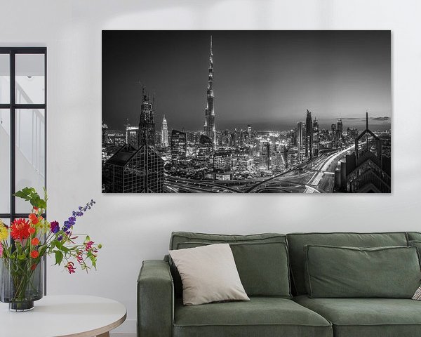 De Dubai Skyline (Black & White)
