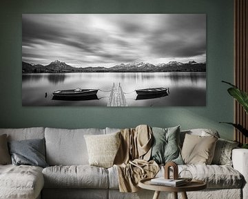 Le Hopfensee en noir et blanc, Bavière, Allemagne