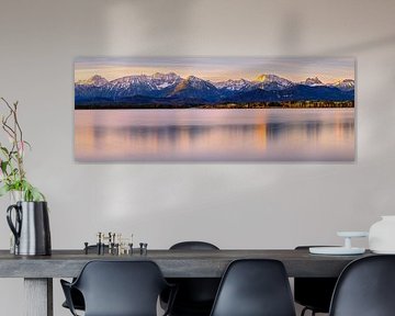 Lever de soleil panoramique sur Hopfensee, Bavière, Allemagne