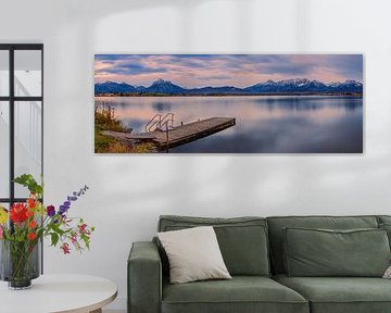 Lever de soleil panoramique sur Hopfensee, Bavière, Allemagne