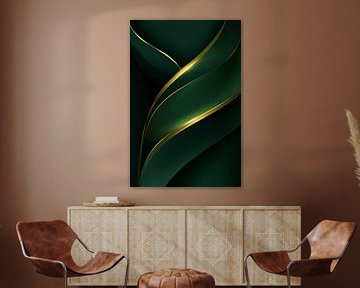 Abstract Goudcurve in Smaragdgroen Elegantie en Energie van Eva Lee