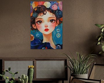 Vrolijk Meisje met Kleurige Haardos van Blikvanger Schilderijen
