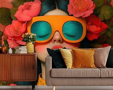 Lady in Flowers with Glasses by Eye catching paintings