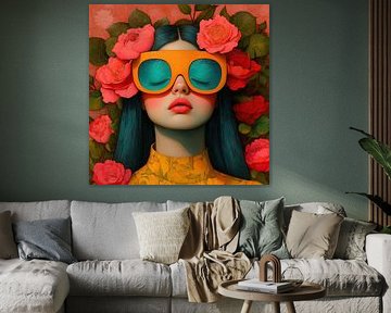 Dame mit Blumen und Brille von Blickfänger Gemälde