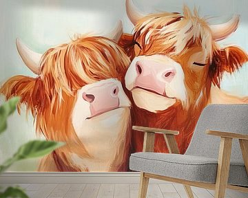 Highland Animals | Two Scottish Cows in Summer by Eye catching paintings