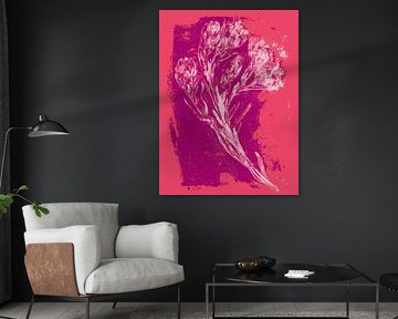 Fleur sèche rose et fuchsia - art botanique moderne avec texture graphique