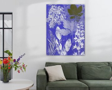 Feuilles botaniques en bleu et blanc - imprimé moderne de la nature avec texture graphique