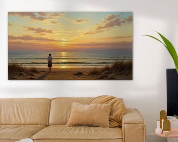 Femme sur la plage au coucher du soleil