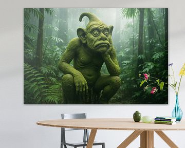 Statue verte accroupie dans la forêt sur Markus Gann