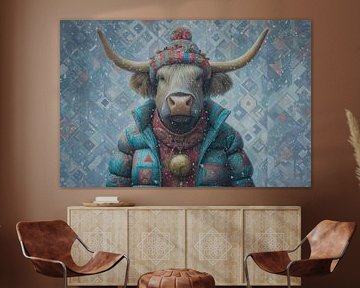 Vache en manteau d'hiver coloré