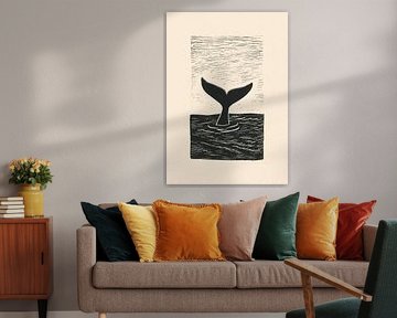 Walvisvin zwart-wit houtsnede van Niklas Maximilian