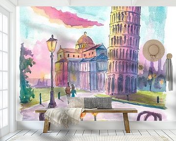 Romantische tafel voor twee in Pisa met uitzicht op de Scheve Toren