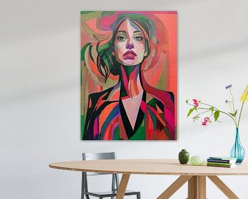 Modernes Porträt einer Frau. Weltfrauen: Korallenrot von Studio Pieternel