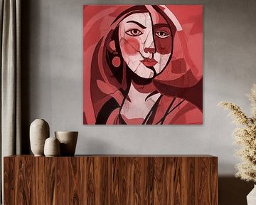 Modernes Porträt einer Frau. Weltfrauen: Korallenrosa von Studio Pieternel