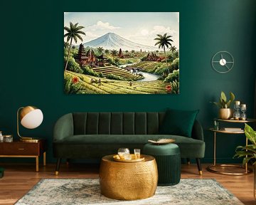 Peinture aquarelle exotique de Bali (champ de culture) sur Artkreator