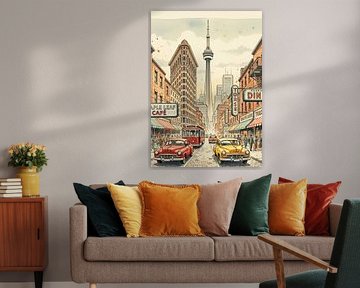 Toronto Canada Retro City Water Color Painting by Artkreator