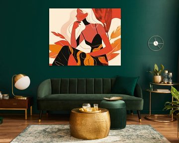 Femme en robe noire avec des feuilles d'oranger sur La collection ARTEO