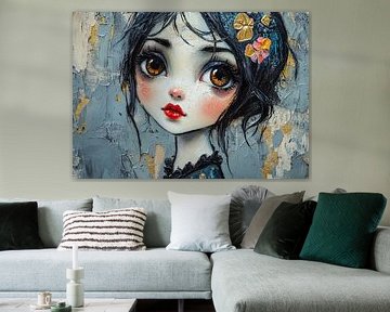 Meisje en Bloemen | Vrouw met Gouden Bloemen in Haar van Blikvanger Schilderijen