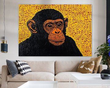 Schimpsal met warme kleuren | Dier met opvallende ogen en geel patroon van ARTEO Schilderijen