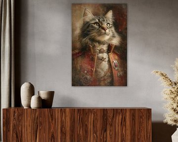 Harte Katze im Offiziersmantel - Porträt im Stil alter Meister