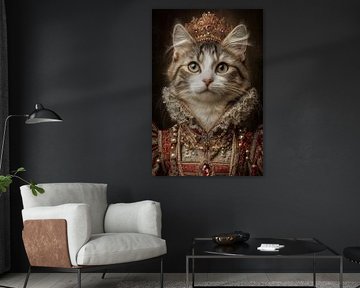 Königliche Katze mit Krone - Elegantes Porträt im Stil alter Meister