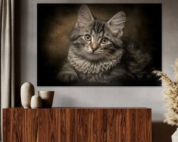 Porträt einer Katze mit Spitzenhalsband - Stil der alten Meister