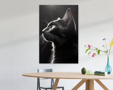 Portret van zwarte kat met achtergrondlicht van Patricia Hofmeester