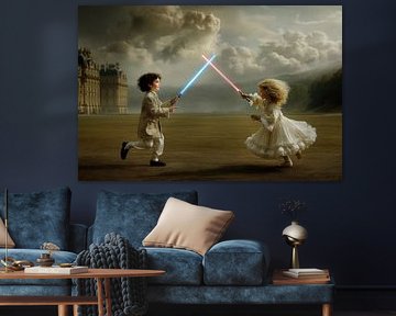 Deux enfants nobles avec des sabres laser - Peinture de vieux maîtres