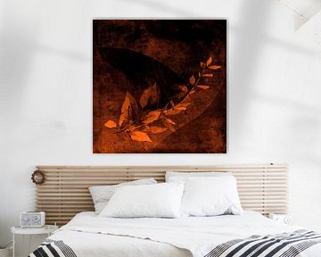 Botanical Mixed media Art: Herbstblätter in warmen Farbtönen