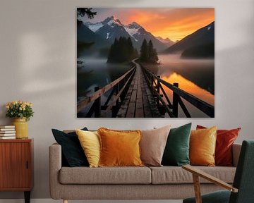 Ruhiger Steg, roter Himmel