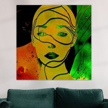 Surrealistisches Porträt einer Frau im Pop-Art-Stil