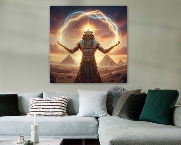 Horus Statue in Desert with Electric Arc and Pyramids by Markus Gann