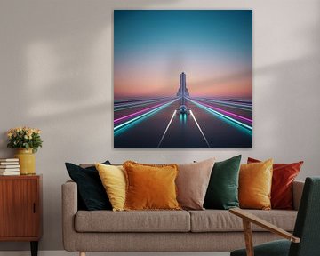 Futuristisches Auto auf beleuchtetem Weg zum Gebäude von Markus Gann