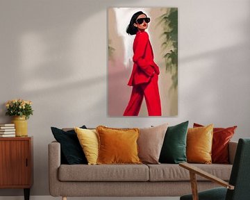 Urban Elegance (Vrouw in Rood) van Ronaldo Draws