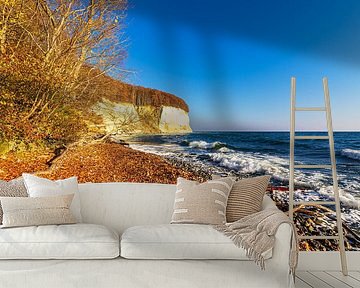 Krijtrotsen in de herfst aan de kust van de Oostzee op het eiland R